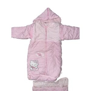 Hello Kitty Sleeping Bag Quilted Pink Checked Print EUC